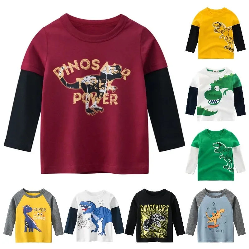 Boy New|boys Cotton Long Sleeve T-shirt - Cartoon Dinosaur