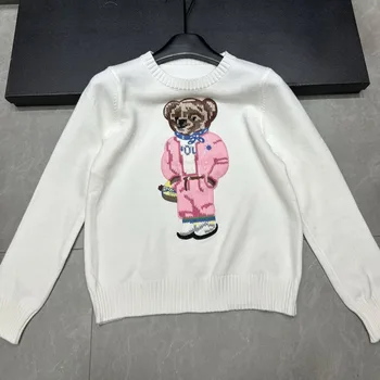 High Quality Light Luxury French Bear Embroidered Knitted Sweater For Women New Fashion Casual Loose Pullover Tops Pulls Femmes 1