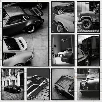 Immagini in bianco e nero Immagini vintage Dipinti su tela per auto Decorazione della stanza di casa Arte moderna Cuadros