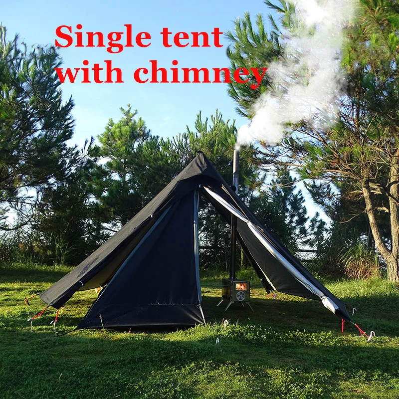 

Outdoor Tent Single Person with Chimney Portable Waterproof Double Deck Pyramid Tent Camping Equipment Aluminum Alloy Brace