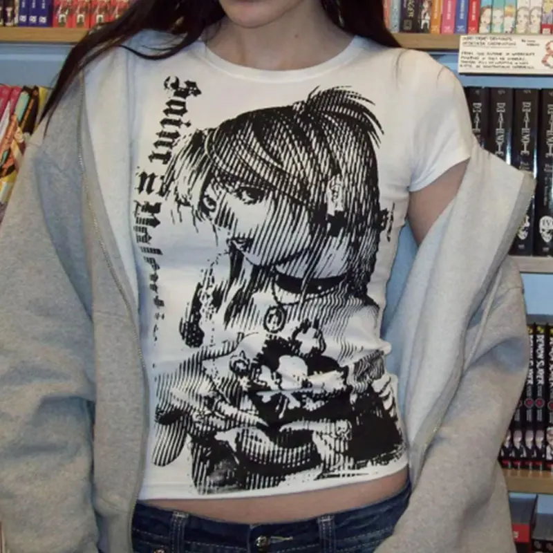 Y2k anime Streetwear O-neck 90s Text Printing Tops Women Harajuku Clothes Simple Vintage Crop Tee Aesthetic emo Casual T-shirt Best Sellers In Women's Clothing Y2k anime Streetwear O-neck 90s Text Printing Tops Women Harajuku Clothes Simple Vintage Crop Tee Aesthetic emo Casual T-shirt Best Sellers In Women's Clothing