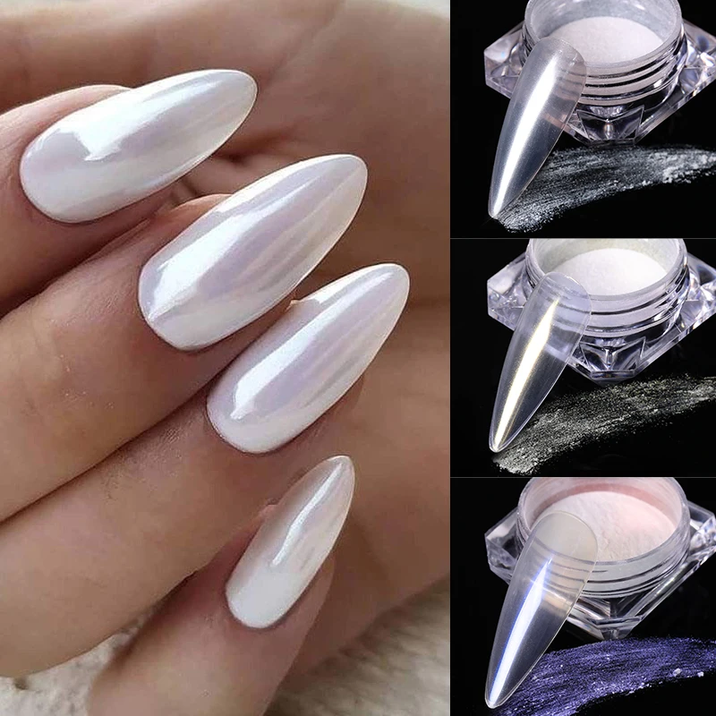 BORN PRETTY Pearl White Mirror Nail Powder Pigment Dust Nail Art Glitter  Chrome Power Aurora Nails Art Decoration Accesorios - AliExpress