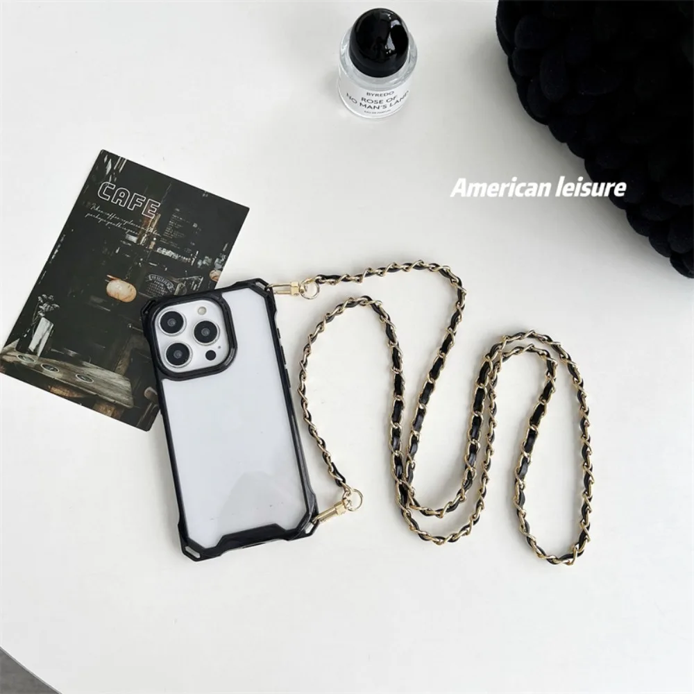 Elegant Leather Chain Crossbody Lanyard Strap with Shockproof Cover