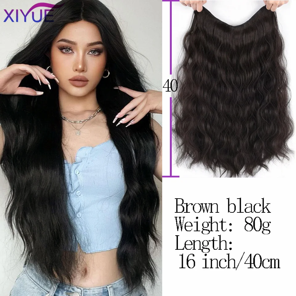 XIYUE  wig women's long curly hair one piece seamless invisible hair extension piece V-shaped large wave curly hair wig piece