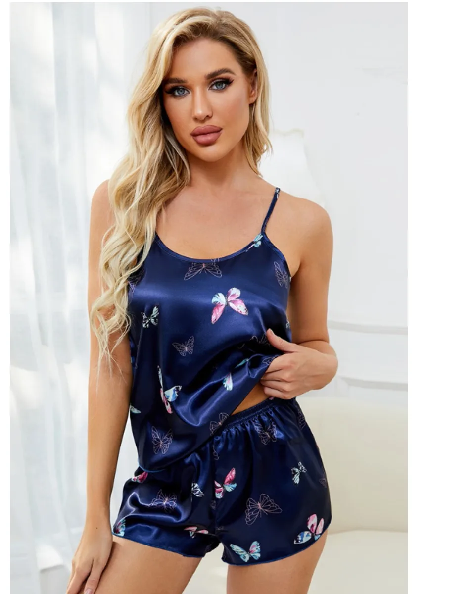 ladies pajama 2022 New Fashion Sexy Floral Pajama Set Women's 2 Pieces Sleepwear Pyjamas Silk Satin Cami Top and Shorts Pajamas for Women Pajama Sets