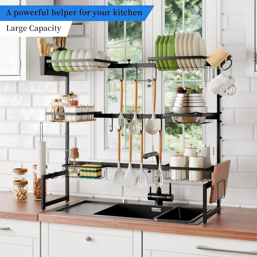 Over The Sink Dish Drying Rack XLarge 3 Tier Dish Drainers Drying Rack 31"-39.5" L x 12" W x 34"-38" H Extendable Large 6