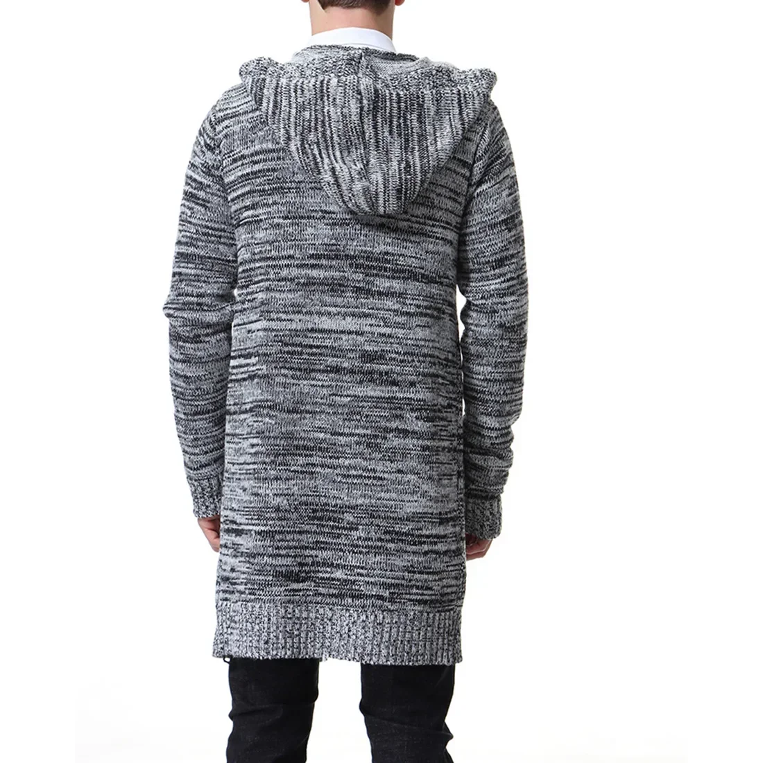 Men's Hooded Thick Cardigan Sweater Coat X-long Sweater 5
