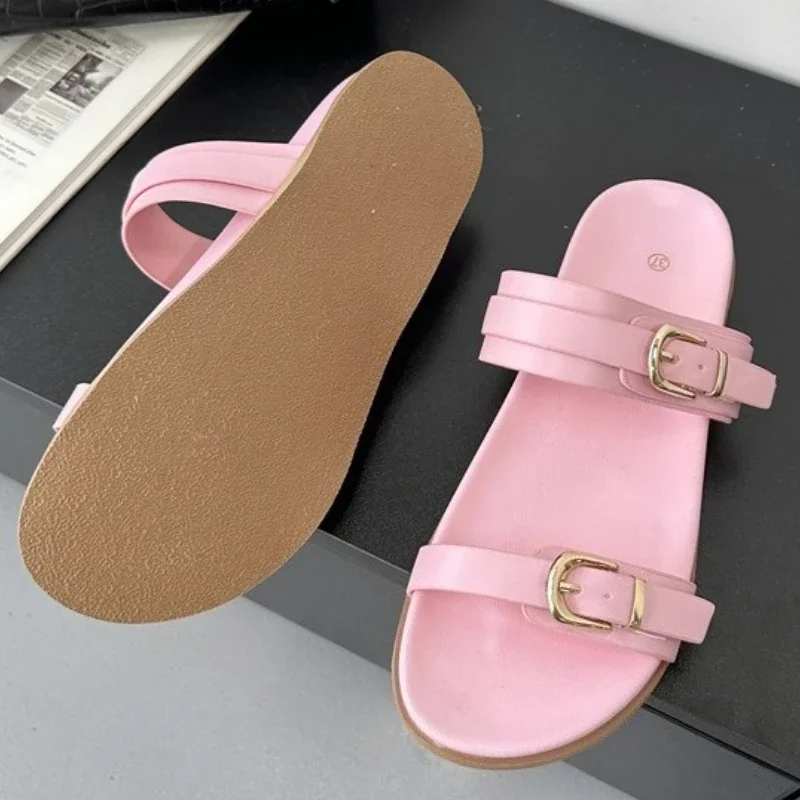 Belt Buckle Design Slippers Women Summer Comfort Non Slip Flat