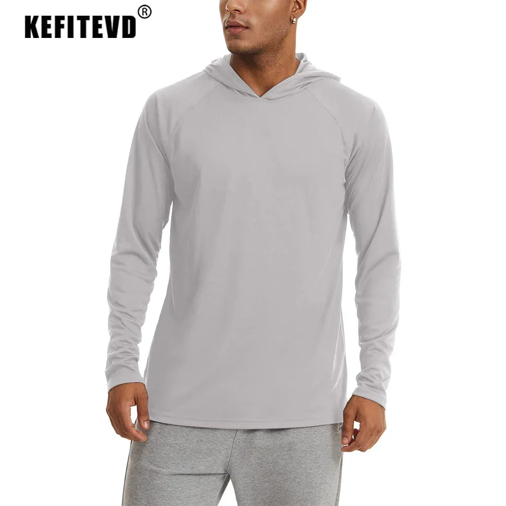 KEFITEVD UPF 50+ Men's Long Sleeve T-Shirts Hoodies Sun/UV Protection Outdoor Hiking T-Shirt Sunscreen Shirts Tops Male Hoodie