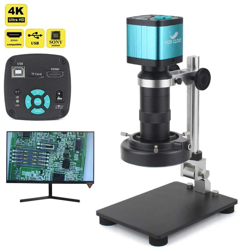 

Микроскоп 4K, 55 МП, USB, HDMI, VGA, электронная цифровая видеокамера, Монокуляр с непрерывным увеличением, линза 130X, инструменты для пайки и ремонта телефонов