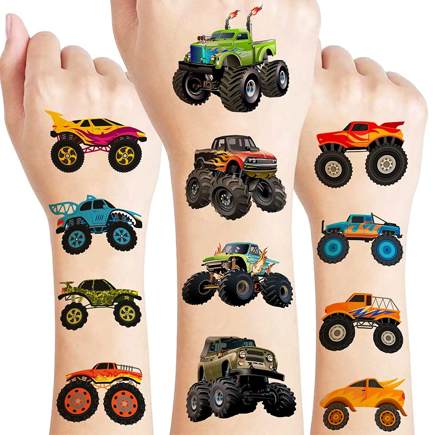 Monster Truck Temporary Tattoos Stickers for Kids Boys Happy Birthday Monster Truck Balloons Big Wheel Racing Party Foil Balloon