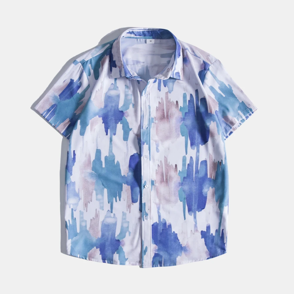 

Men's Hawaiian Beach Style Short Sleeve Tie Dye Printed Shirt - Perfect for Summer Vacations and Beach