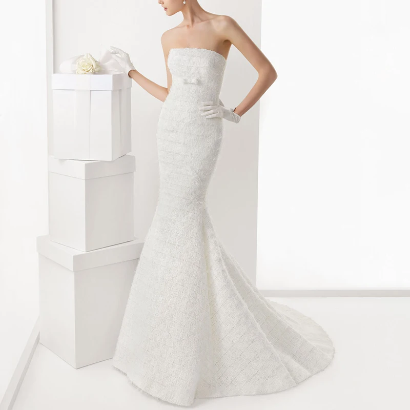 

Женское длинное свадебное платье It's yiiya, белое кружевное платье до пола без бретелек со шлейфом на лето 2023