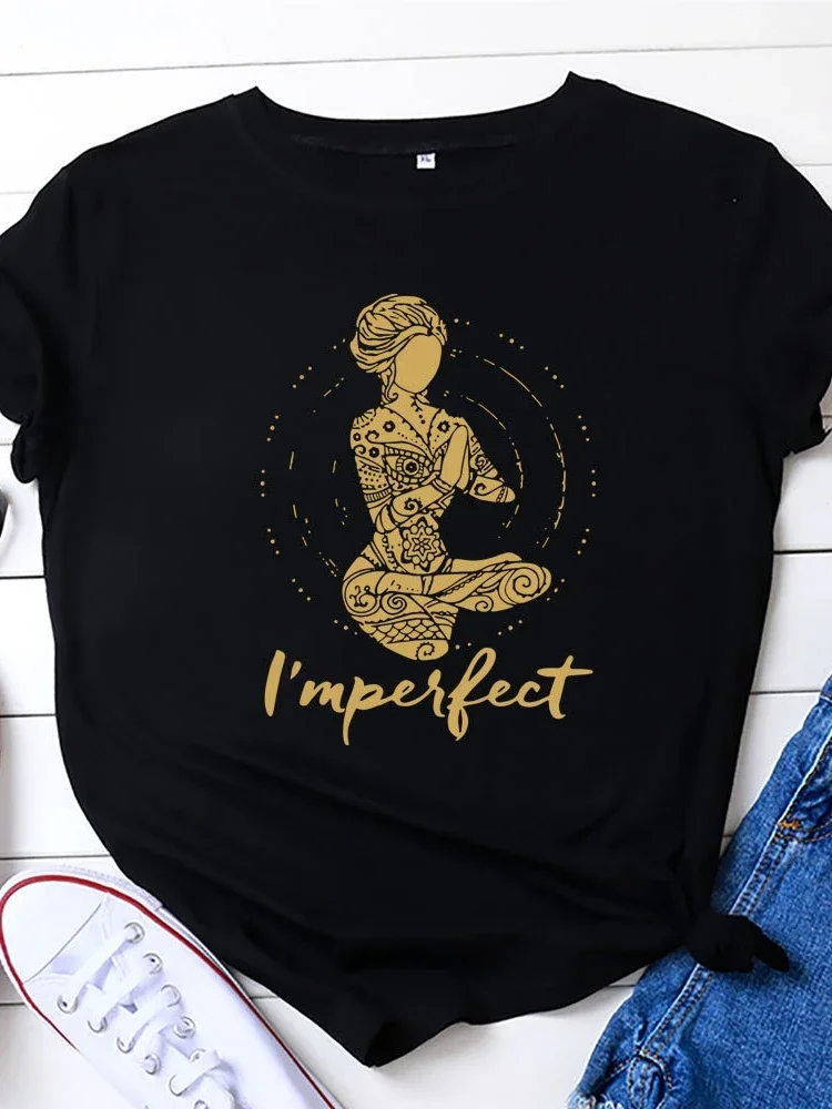 

I'm Perfect Yoga Girl Print T Shirt Women Short Sleeve O Neck Loose Tshirt Summer Women Tee Shirt Tops shirts for women y2k 2024
