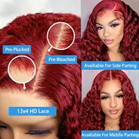 Perruques Lace Front 99J Bourgogne en Cheveux Humains 13x6, Perruques Lace Front Ondulées Effet Mouillé en Cheveux Humains, Perruques Lace Front Bouclées Profondes en Cheveux Humains 2