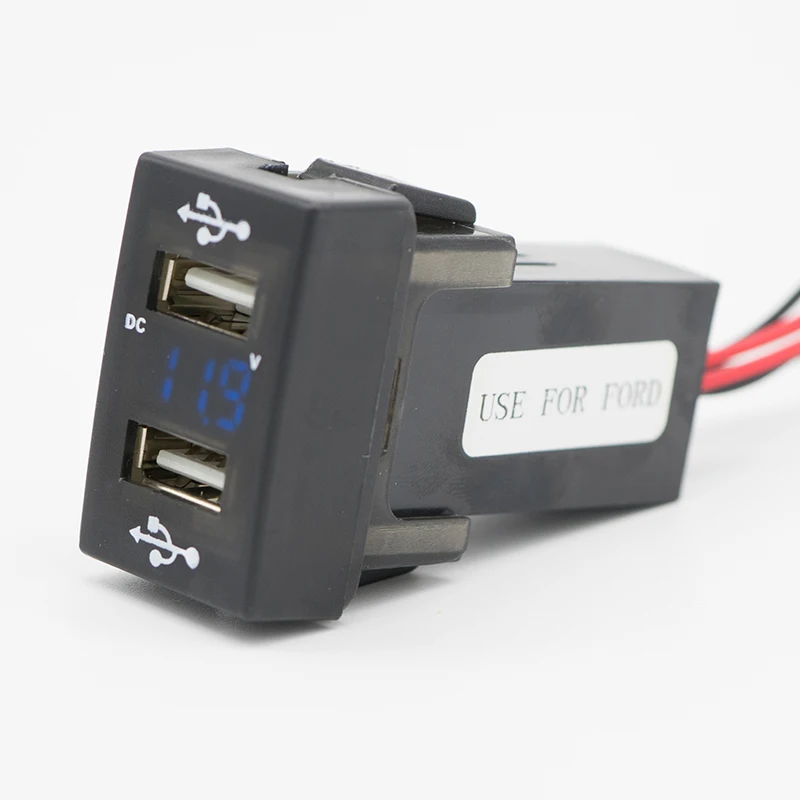 

1 шт. для Ford Classic Transit для Mazda Santana, быстрое зарядное устройство с двумя USB-портами для автомобиля, адаптер с 12 В дисплеем напряжения