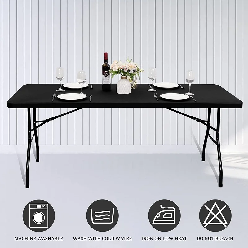 DD Banquet Stretch Fabric Table Top Cap Cover 4FT 5FT 6FT 8FT Elastic Table Cover Black White Spandex Fitted Tablecloth