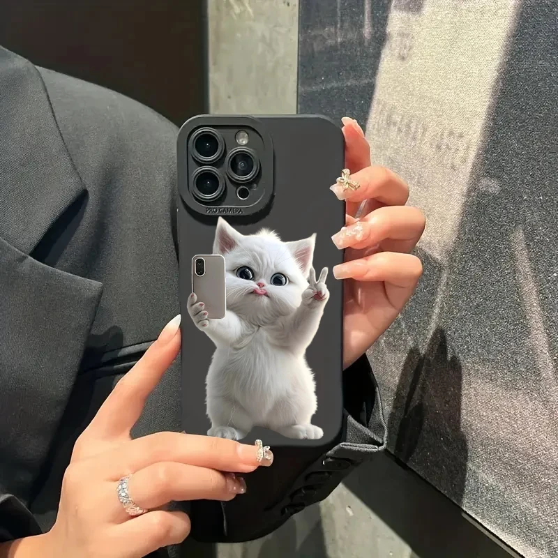 Cute Cat Pattern Silicone Phone Case For iPhone 17...