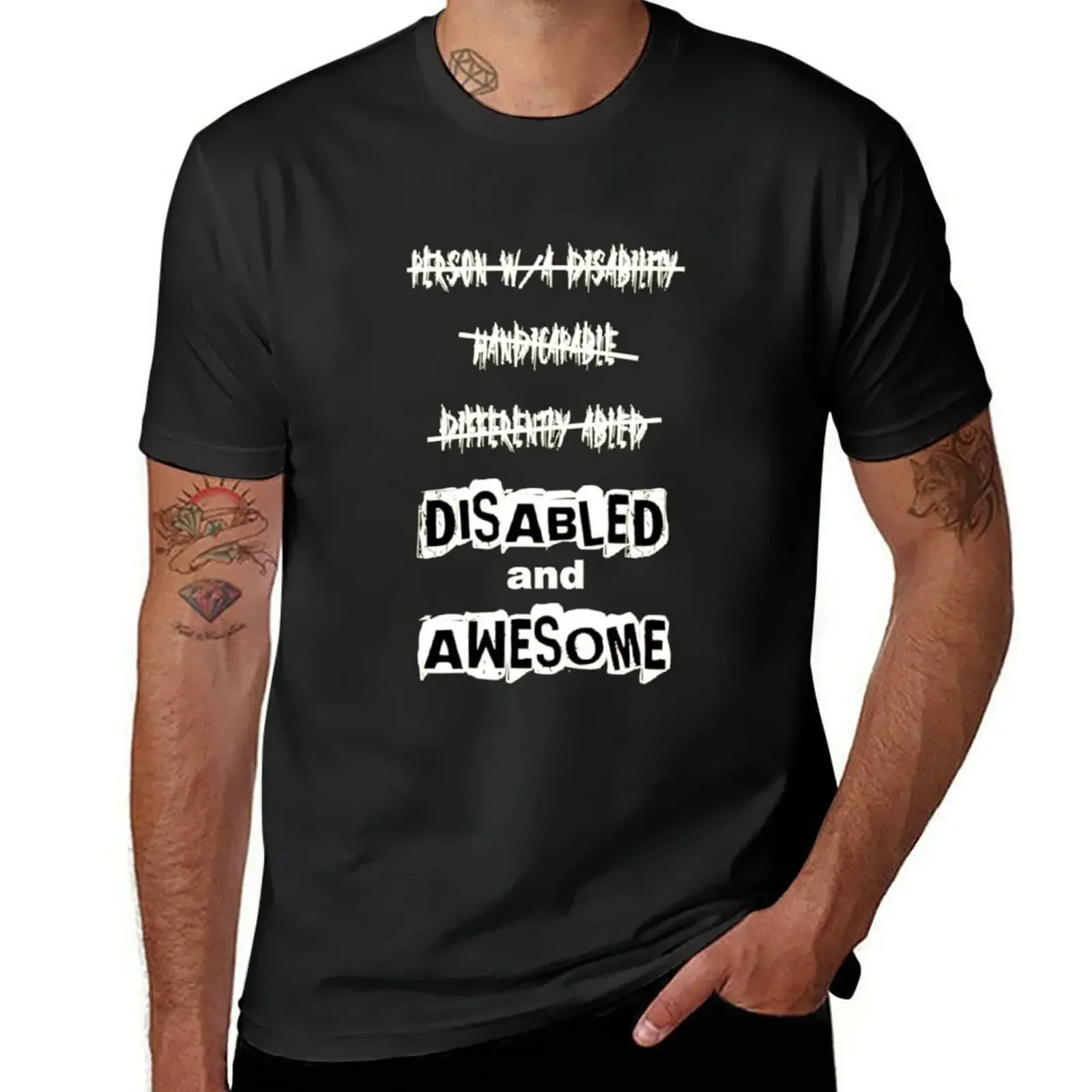 

Disabled and Awesome (White on Black) T-shirt tops heavyweights mens big and tall t shirts