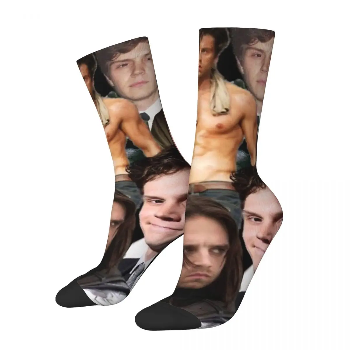 

Funny Crazy Compression Sock for Men Seb And Evan Hip Hop Harajuku Evan Peters Movie Actor Seamless Printed Boys Crew Sock