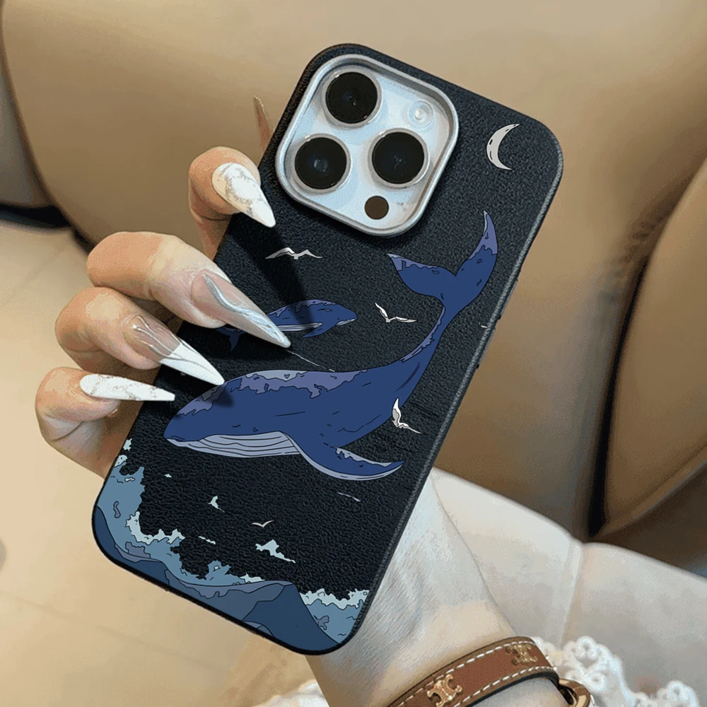 Luxury Cute Whale Leather Texture Retro Phone Case