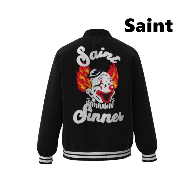 

2024 Saint Embroidered Wick Cotton Jacket Black Color Luxury Design Zipper Top Quality Overcoat