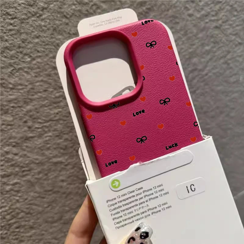 Cherry Cute Bow Shockproof Lichee Pattern Soft Phone Case Cover