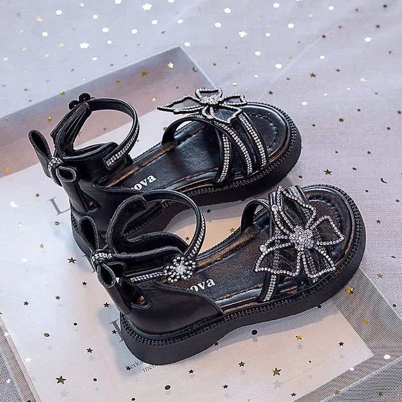 

Rhinestone Princess Shoes for Girls Sandals for Dress Shoes Bow Kids Flat Beach Children's Elegant Party Sandals