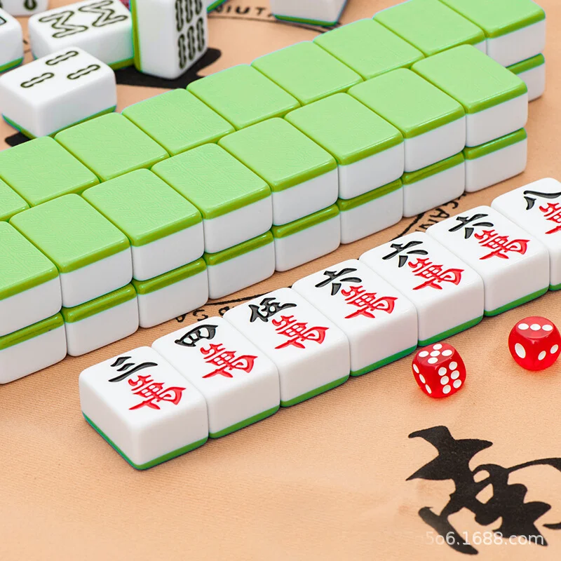 Household Mahjong Hand Rubbing 24mm Green Blue Pink Rose Red Crystal Jade Adult Mahjong Card 144 Cartoon Cards