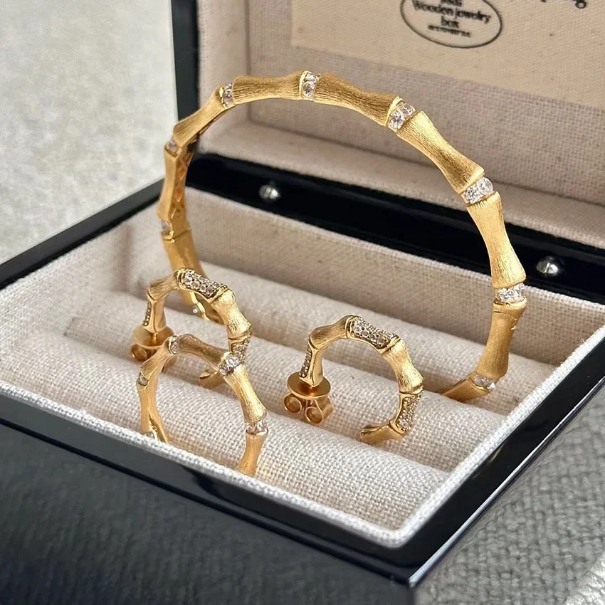 Italian hand-brushed craft palace style two-color bracelet ring set women's bangle bracelet