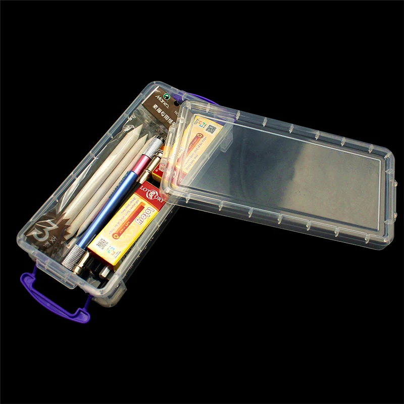 1PC Plastic Transparent Pencil Case Large Capacity Simple Double Buckle Box Sketch Art Box For School Stationery pencil cases,stationery box
