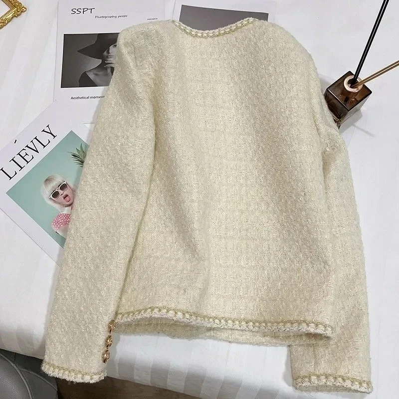 New Spring Autumn Jackets for Women Round Neck Trench Coats Woolen Short Jackets Blazers Office Lady Korean Tweed Jacket Overcoa