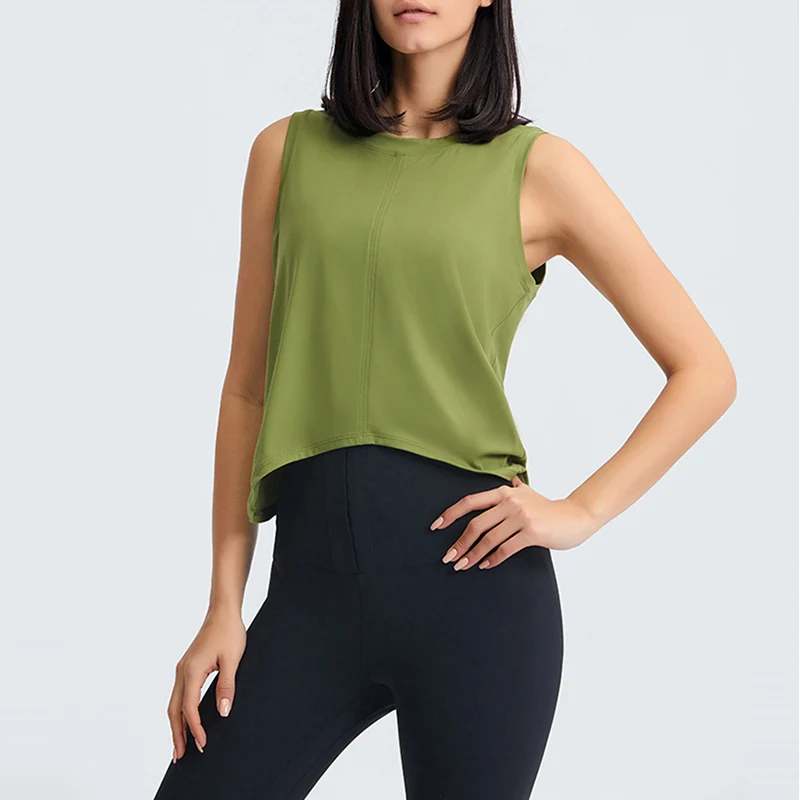 

Sean Tsing® Sport Cropped Shirts Women Sleeveless O-neck Solid Color Breathable Tank Tops Fitness Work Out Yoga Pilates Pullover