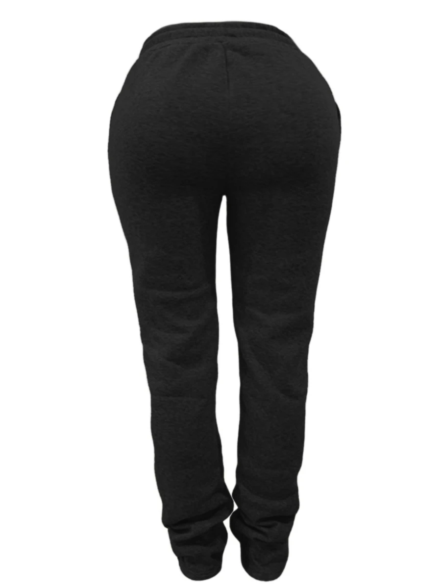 LW Plus Size Plain Pocket Sweatpants Mid Waist Drawstring Ruched Women Pants Stacked Trousers Sporty Casual Daily Bottoms
