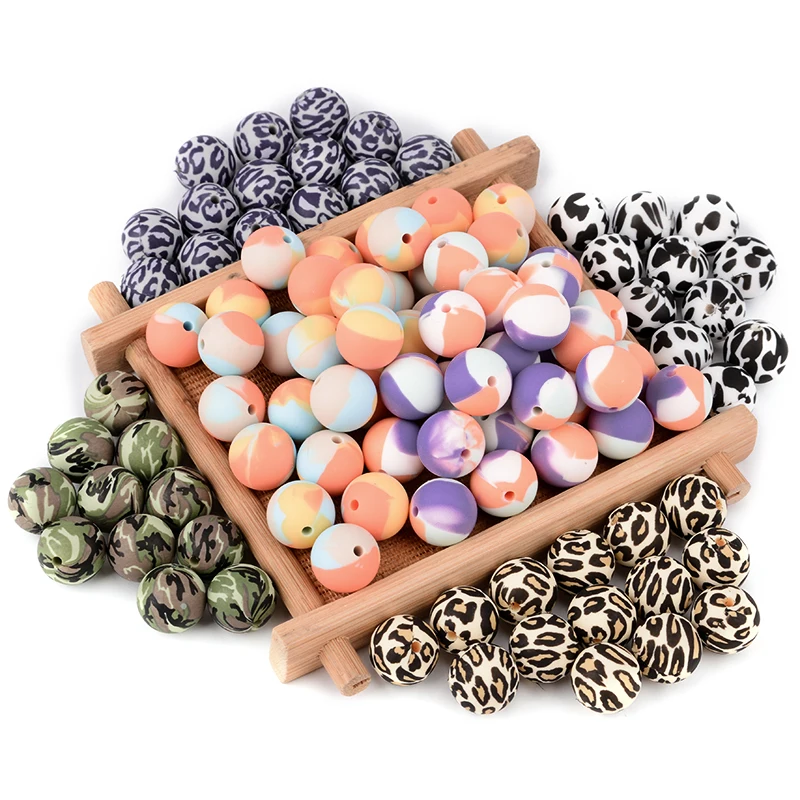 LOFCA 10pcs Leopard Hexagon  Silicone Loose Beads Teething Beads DIY Chewable Teething Beads BPA Free Baby Teethers 2