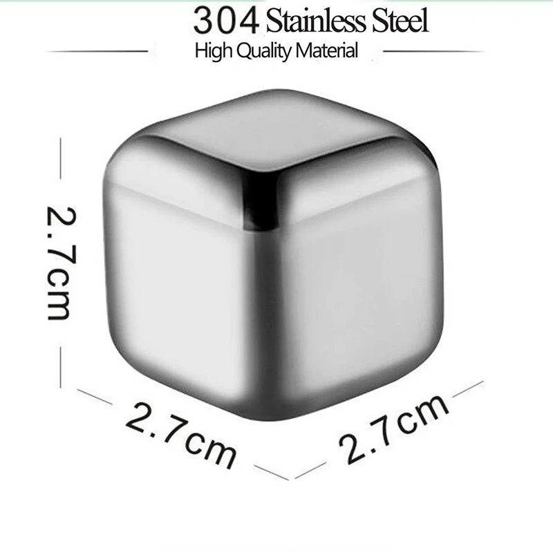4Pcs 304 Stainless Steel Ice Cubes Set Reusable Chilling Stones For Whiskey Wine Beer Cooling Cube Chilling Rock Party Bar Tool