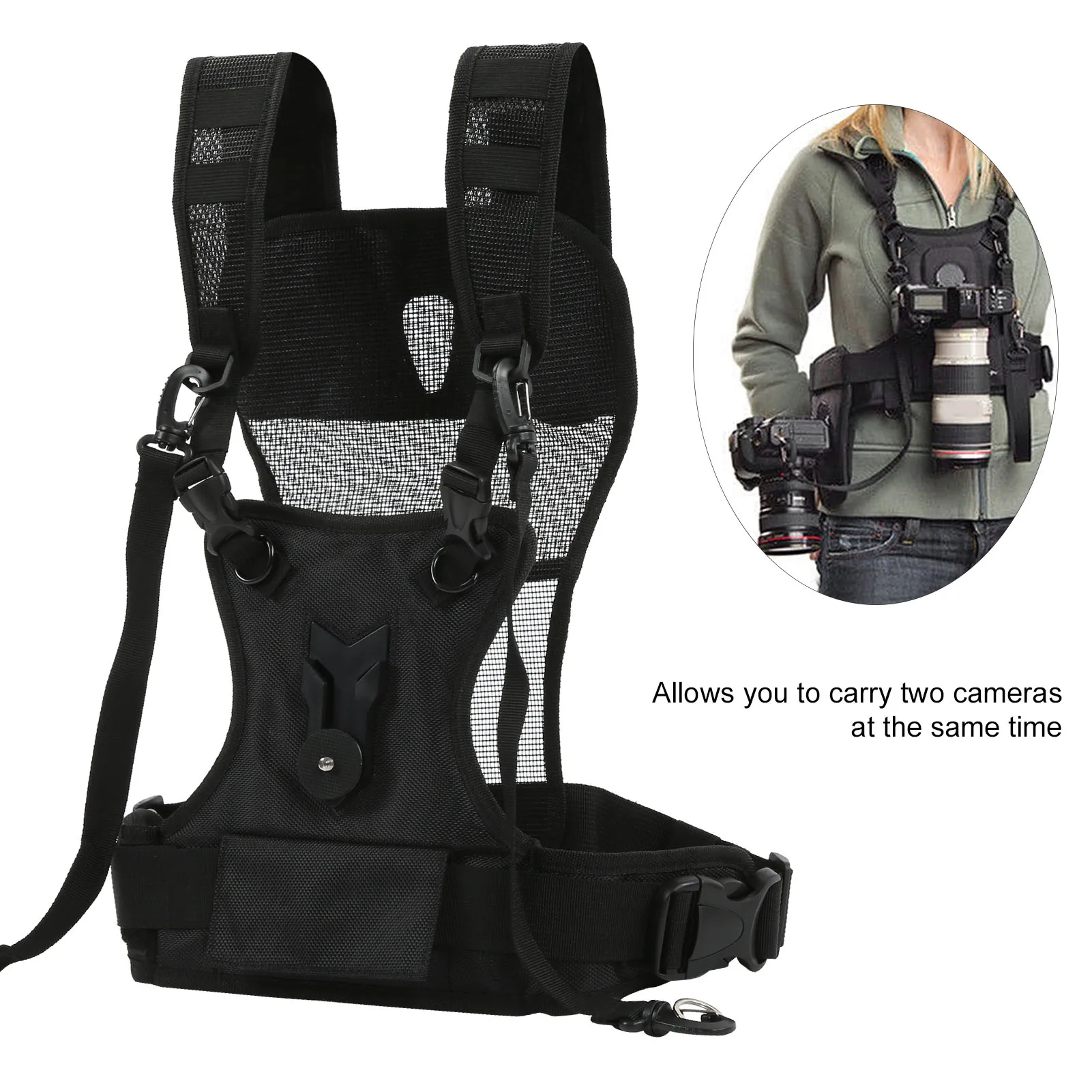 Dual Camera Harness Camera Strap Dual Strap Nylon Comfortable Breathable Adjustable Multi Carrier Chest Harness