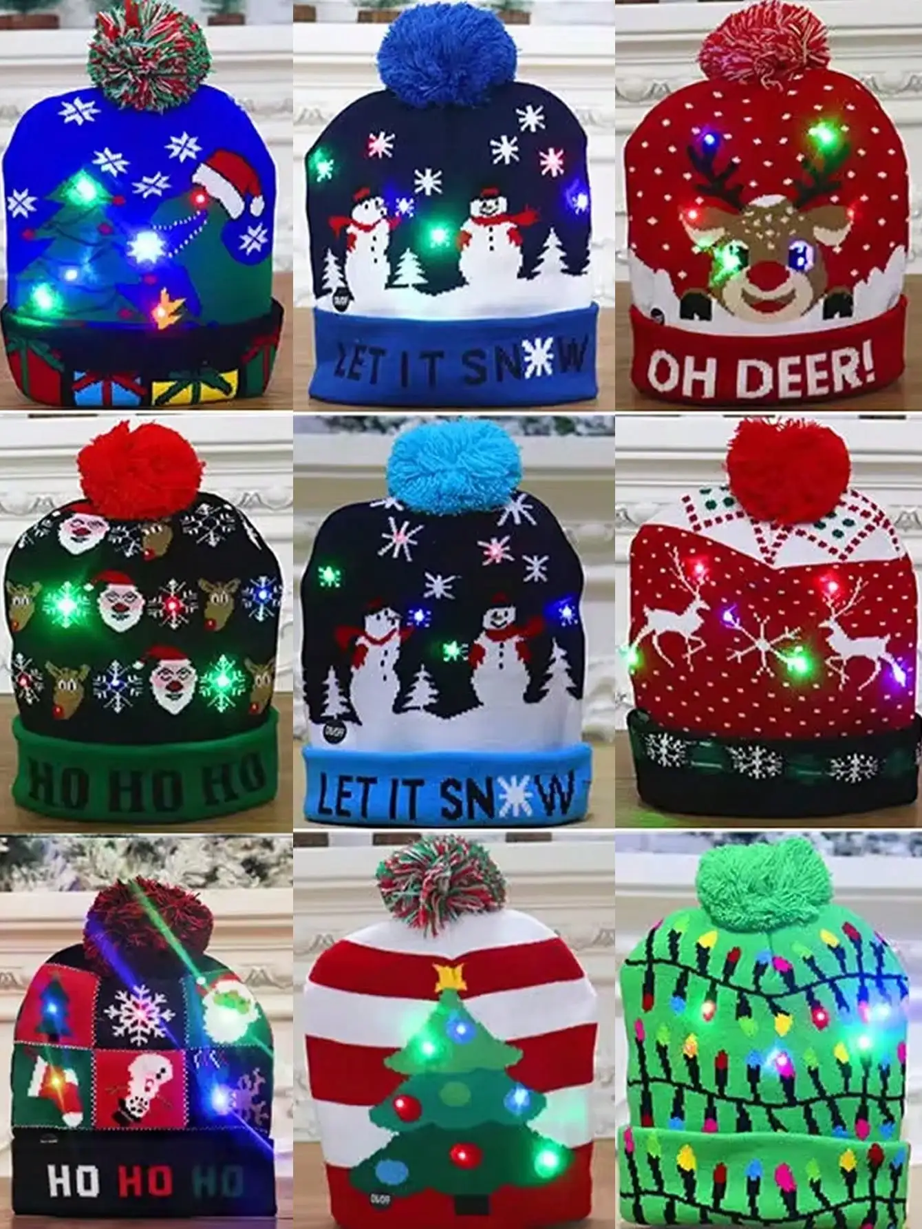 1pc Knitted Christmas Hat Santa Hat LED Light New Year Party Gift New Year Christmas Eve Accessories Decoration