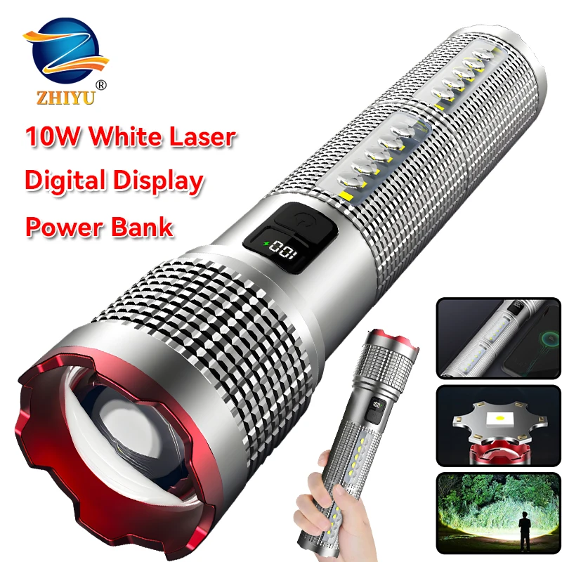 Lampes de poche LED rechargeables puissantes, projecteur à Zoom tactique, torche d'urgence pour Camping en plein air, pêche