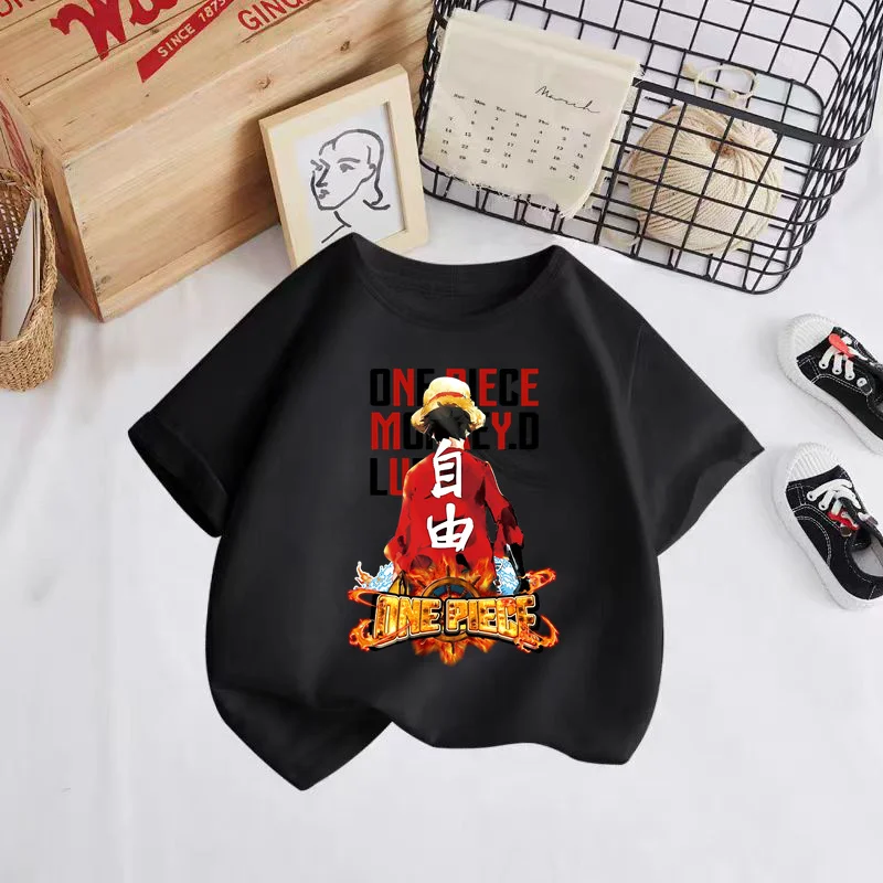 

3-12 Years Boys/Girls Summer Casual Kawaii Cartoon Cotton Japanese Anime One Piece Kids Short Sleeve T-shirt
