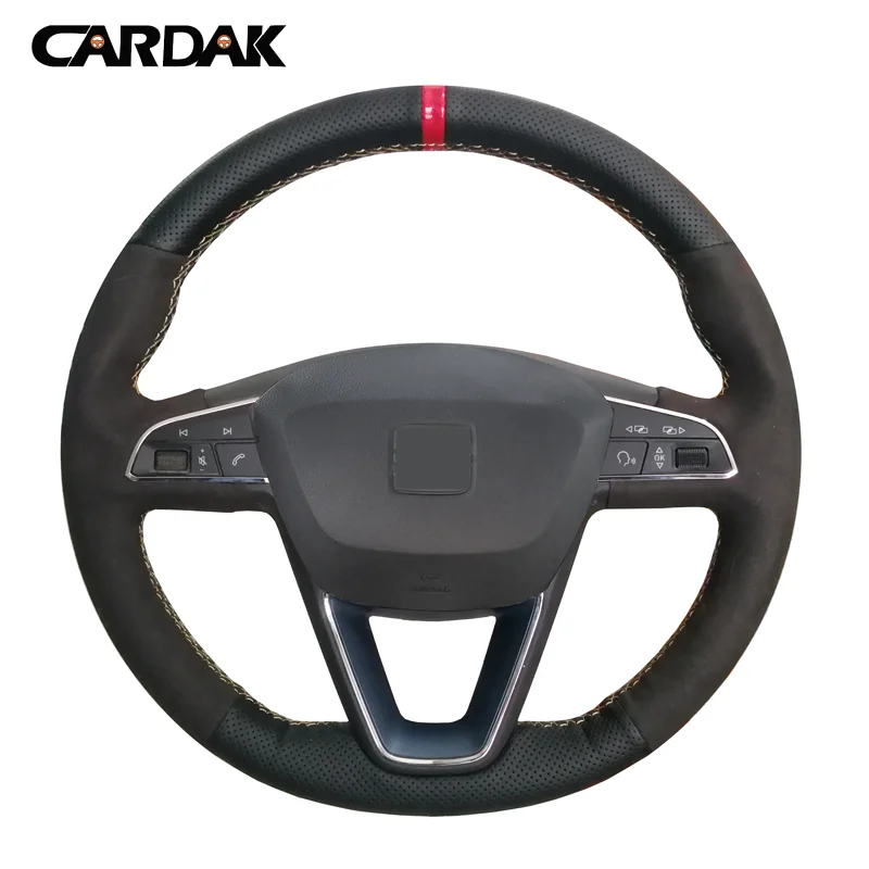 

CARDAK DIY Black Leather Suede Car Steering Wheel Cover For Seat Leon 2013-2020 Ibiza Alhambra Arona Ateca Tarraco Toledo