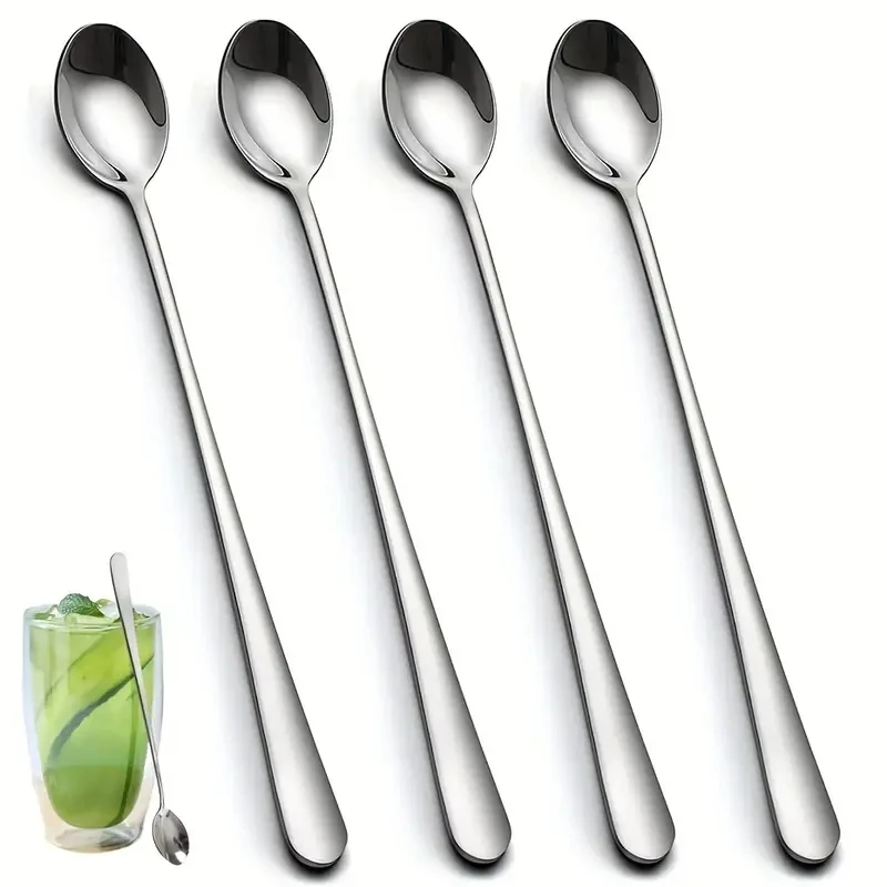 

2/4pcs Long Handle Coffee Spoon Stainless Steel Iced Teaspoon For Tea Mixing Cocktail Stirring Coffee Milkshake Cold Drink