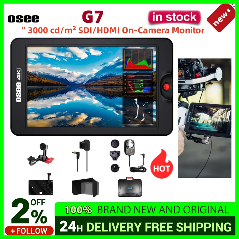 OSEE G7 Monitor 1920x1200 Full HD 3G SDI 4K HDMI-in Output 7 Inch Ultra-Bright 3000 Nits for DSLR Camera Field HDR Monitor