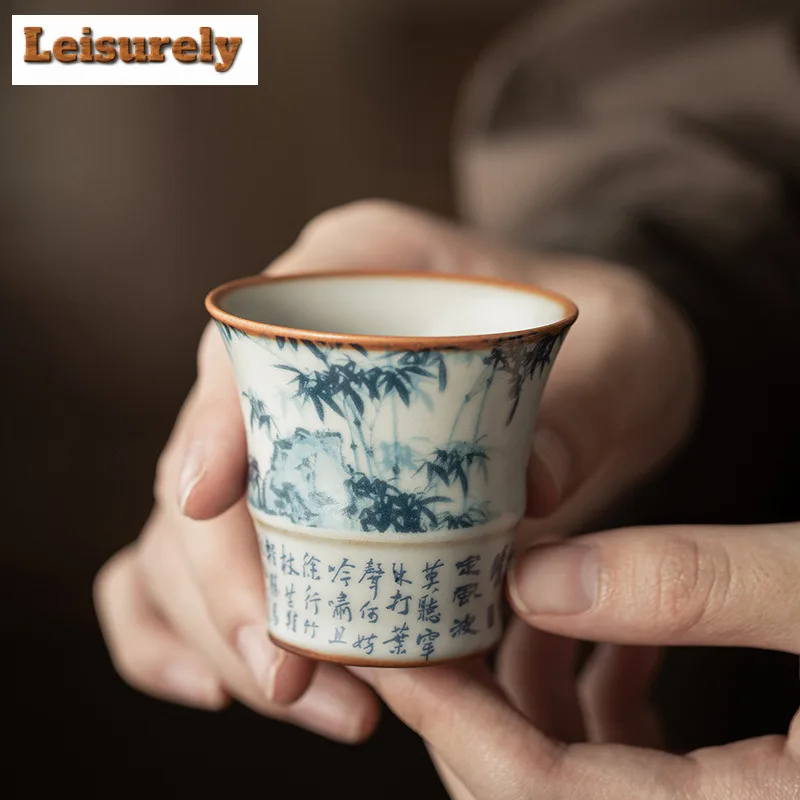 2pc/lot Ru Kiln Teacup Elegant Tea Bowl Cup For Tea Tea-tasting Fragrance Cup Chazhan Master Cups Chinese Tea Set Accessories