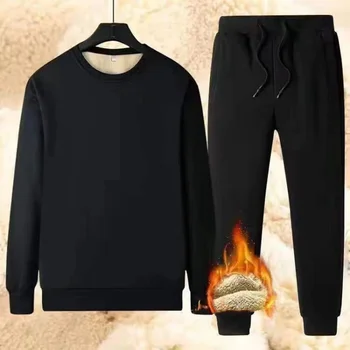 Donna Uomo Set di lana di agnello Autunno Inverno Felpa ampia Tuta di pantaloni Pantaloni caldi Abbigliamento da salotto per la casa Manica lunga 1