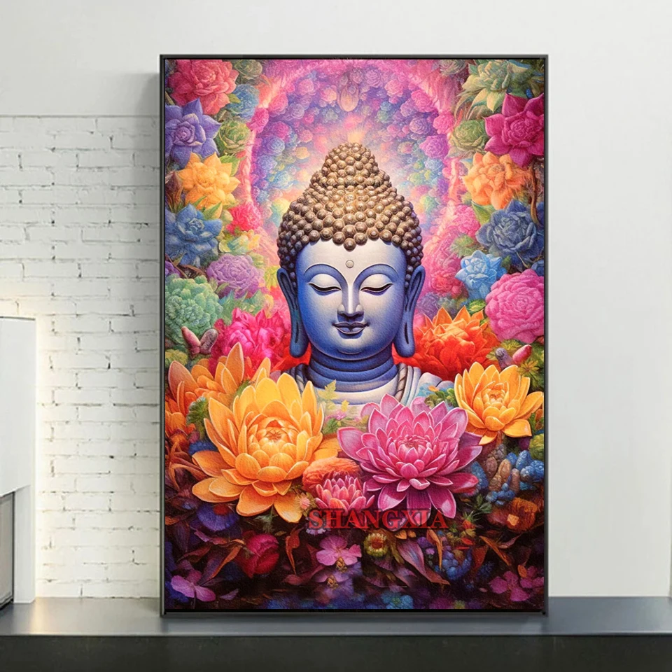 SHEGZHUC 5D Diamond Painting Buddha Con Orchidee – 40x30 Cm, Kit Completo Tela HD Strass Rotondi, Per Adulti - 2