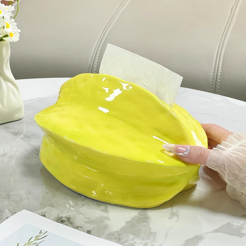 Creative Ceramic Cute Carambola Shaped Tissue Box, Light Luxury Napkin Box, Home Living Room Bedroom Hotel Table Decoration, 1Pc