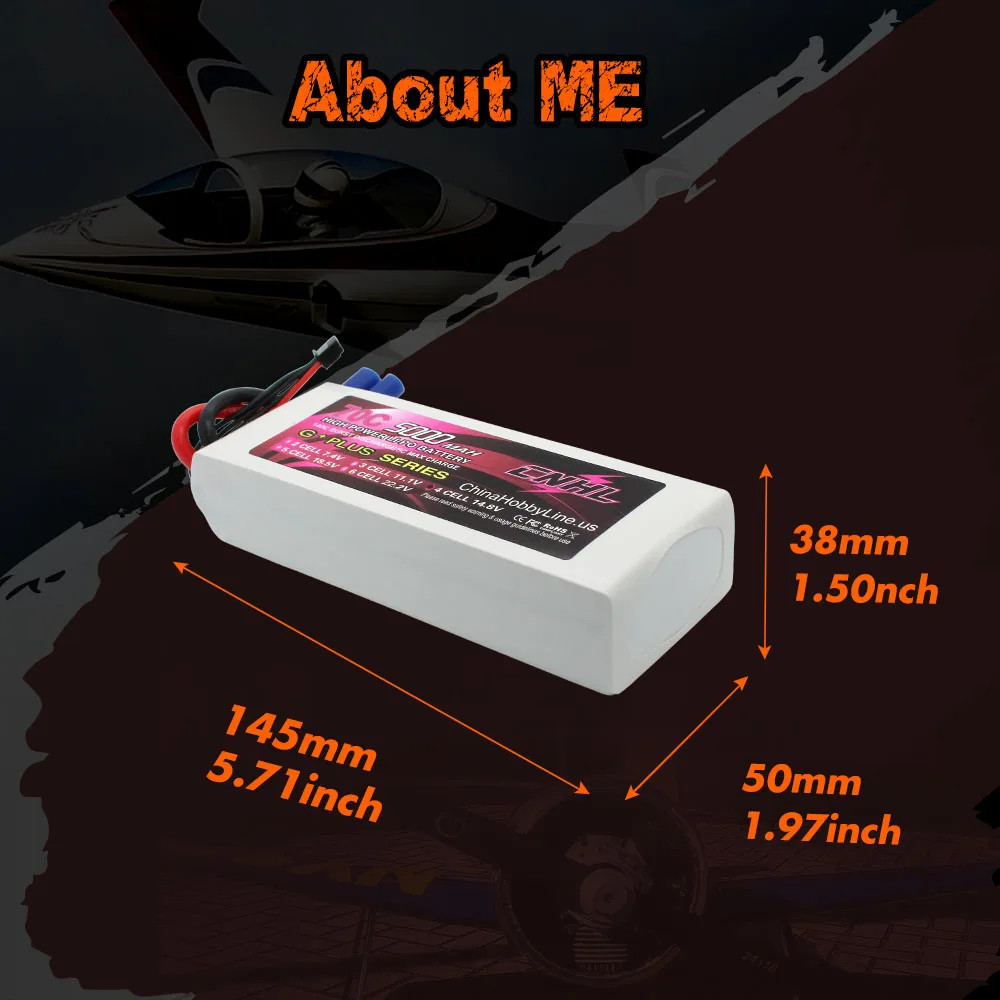 Batterie LiPo 4S 5000mAh 70C EC5 avec une règle à côté pour indiquer sa taille compacte.