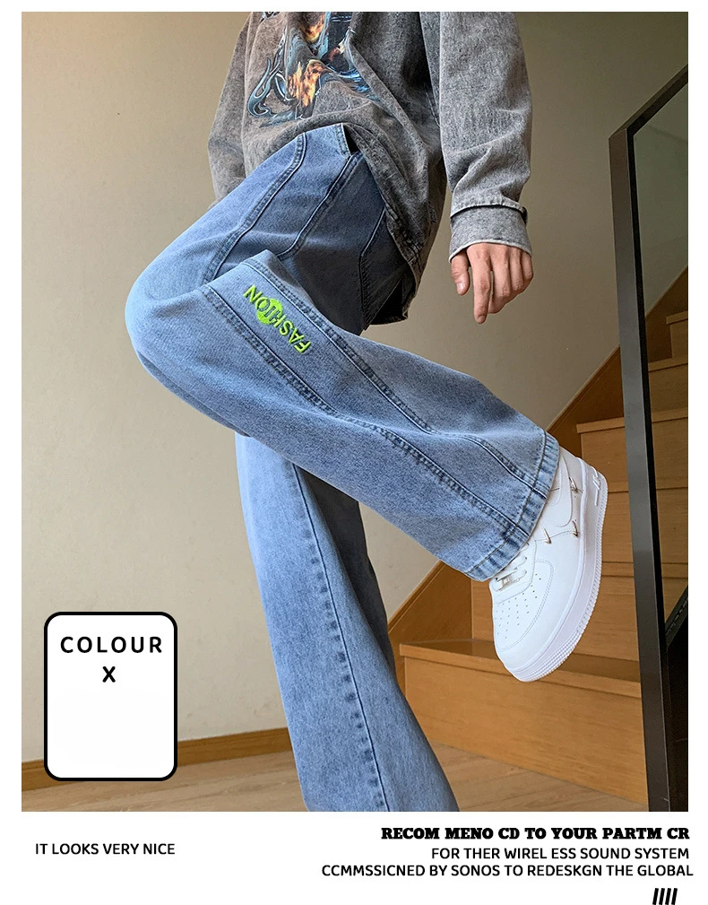 Jeans fall gradient wide leg straight pants high street loose casual retro washed cargo pants men joggers