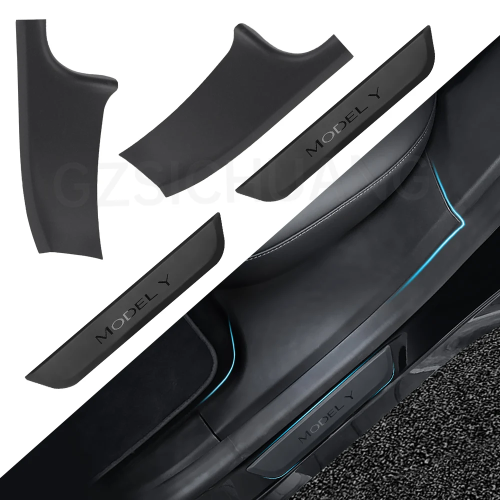 

Car Rear Door Sill Decoration Sticker Cover ABS Door Sill Protector Threshold Patch For Tesla Model Y 2023 2022 2021 Accessories